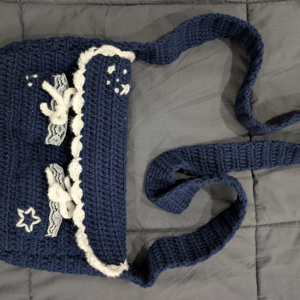 Navy Blue and White Kids Crochet Bag